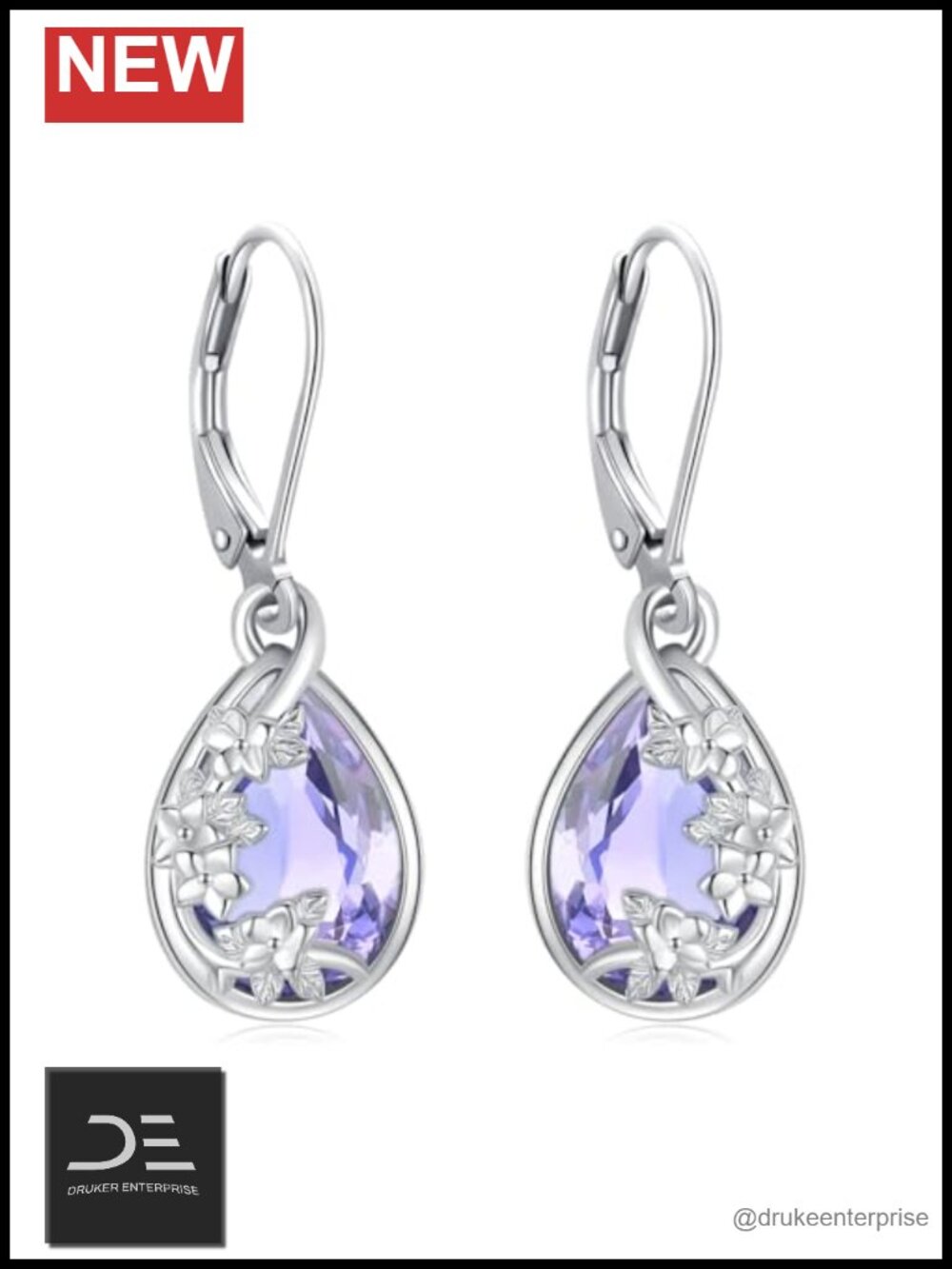 Sterling Silver Alexandrite Flower Drop Dangle Earrings Leverback Gift Box